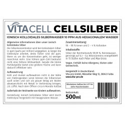 500 ml VitaCell Ionisch Kolloidales Silber 10 ppm Flasche