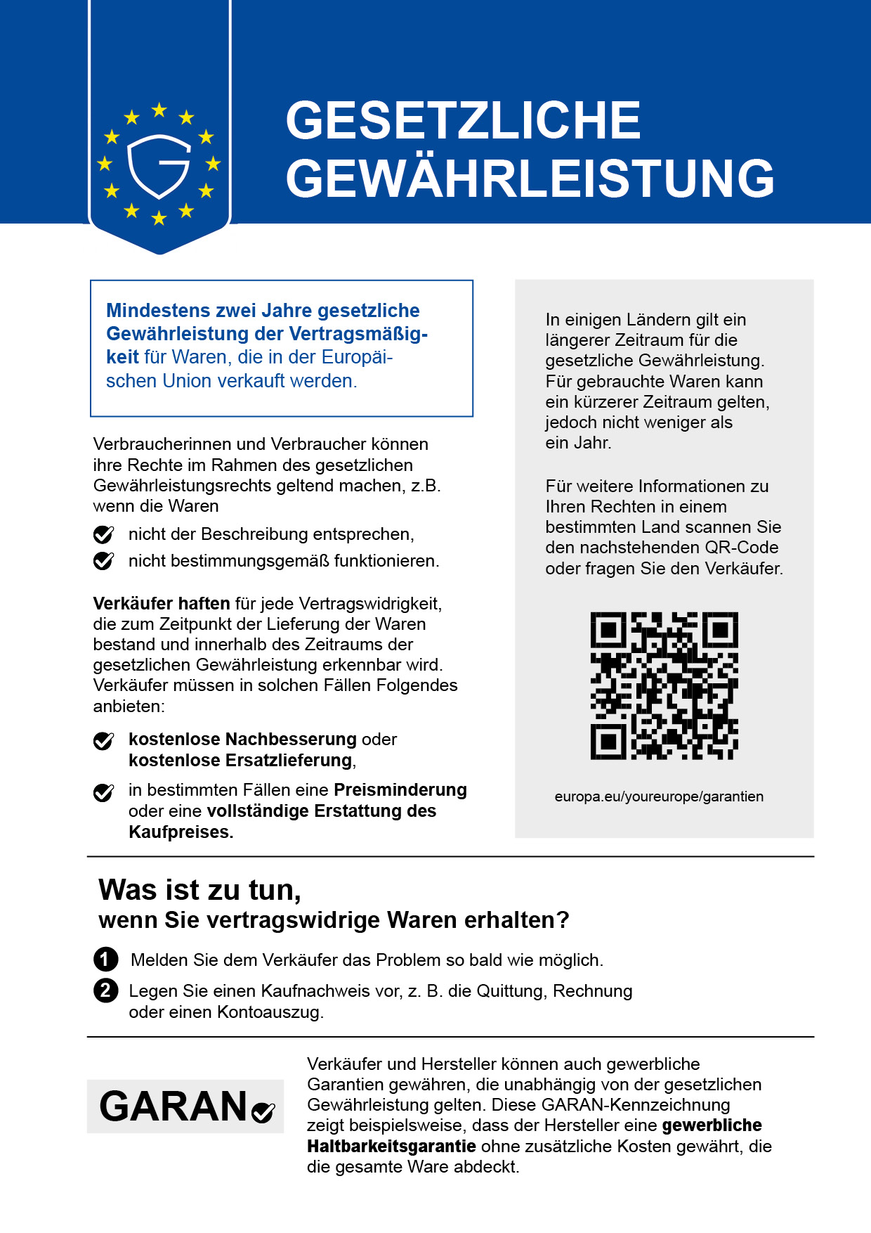 Gesetzlich EU-Gewährleistungslabel